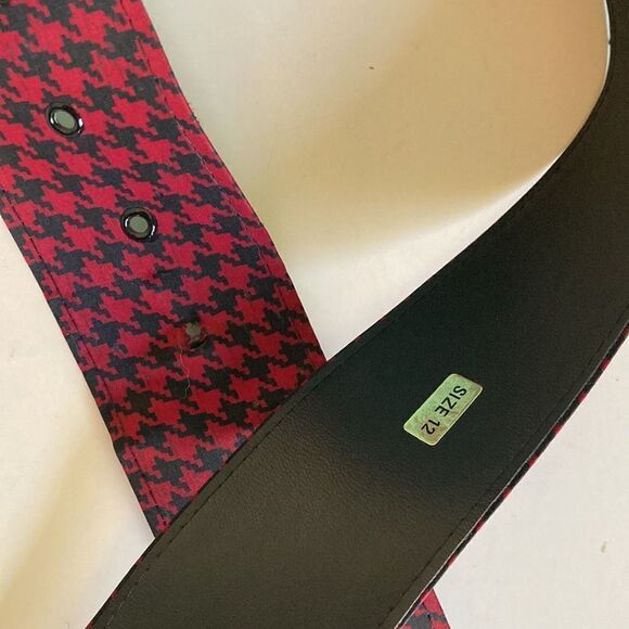 Talbots Womens 12 Vintage 1980’s Midi Houndstooth Check Red & Black Belted Dress - Picture 9 of 15